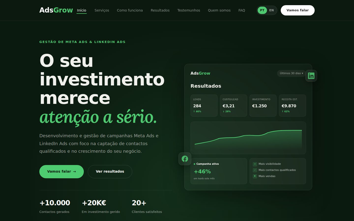 Exemplo de website feito pela AdsGrow