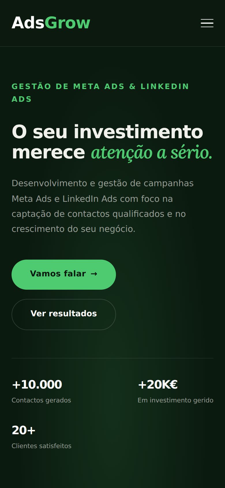 Website adsgrow.pt no telemóvel